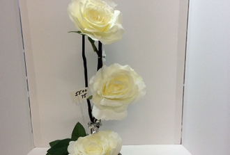 3 roses blanches avec vase argent?
