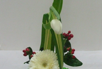 3- La simplicité gerbera,pendanus,tulipe 27.50$