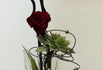 14- roses rouges salix avec perle ,écheveria