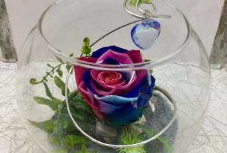 10- rose ?ternelle multicolore avec coeur suspendu 