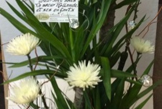 Yucca 3 poles decore avec fleurs naturelles et cache-pot